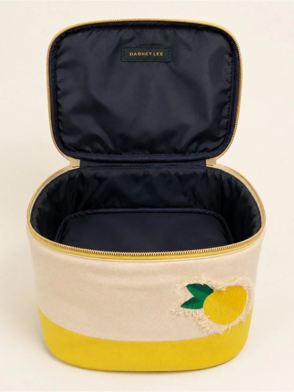 NWT Dabney Lee Lemon Appliqué Cosmetic Train Case Yellow Canvas